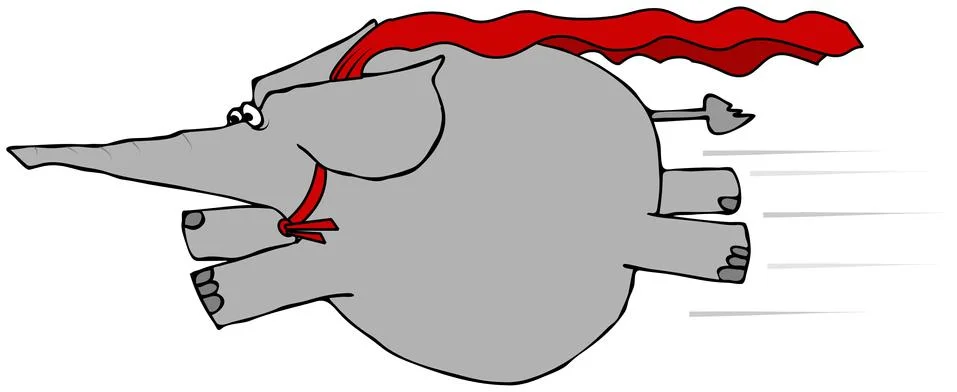 Elephant flying with a cape Stock Illustration