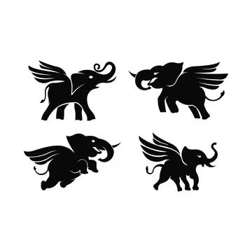 Elephant flying logo design concept template Stock Illustration
