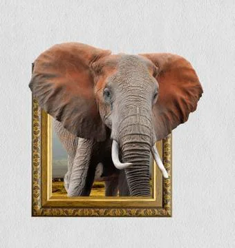 Elephant in frame with 3d effect Foto stock