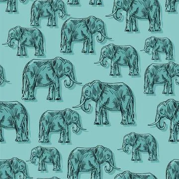 Elephant hand drawing pattern seamless. Animal vector background. Baby fabric Illustrazione stock