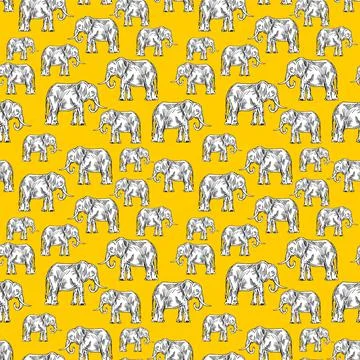 Elephant hand drawing pattern seamless. Animal vector background. Baby fabric Stock Illustration