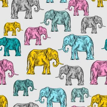 Elephant hand drawing pattern seamless. Animal vector background. Baby fabric Illustrazione stock
