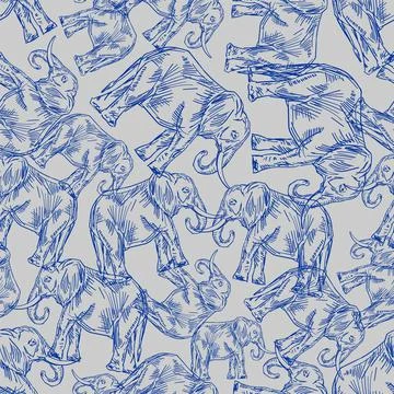 Elephant hand drawing pattern seamless. Animal vector background. Baby fabric Illustrazione stock