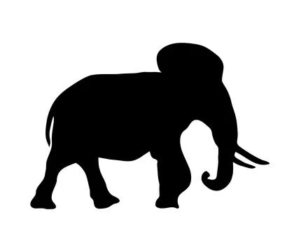 Elephant hand drawn black silhouette isolated on transparent background. Flat Stock Illustration