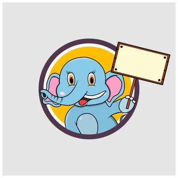 Elephant Head Circle Label With Blank White Banner Wood Stock-Illustration