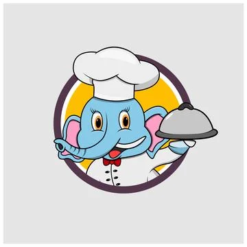 Elephant Head Circle Label Bring Food and Wear Chef Custom Stock Illustration