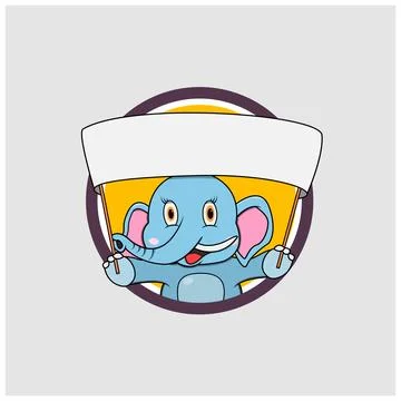 Elephant Head Circle Label Bring Big Blank White Banner Stock Illustration