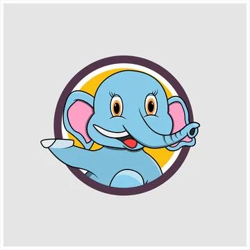 Elephant Head Circle Label With Funny Smile Expression Stock Illustration