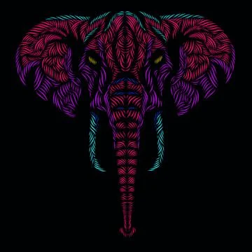 The elephant head face line pop art potrait logo colorful design. Stock Illustration