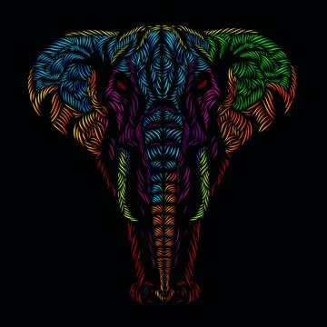 The elephant head face line pop art potrait logo colorful design. Stock Illustration
