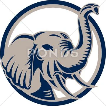 Elephant head front retro Stock Illustration