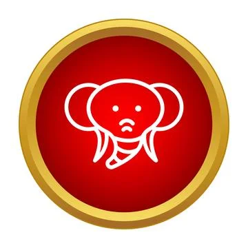 Elephant head icon in red circle with gold border Stock Illustration