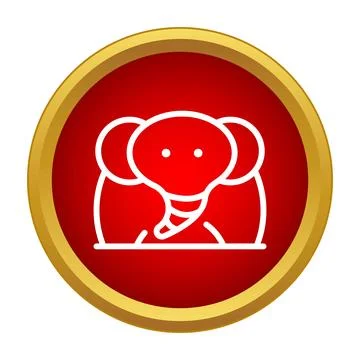 Elephant head icon in red circle with gold border Stock Illustration