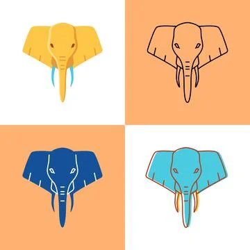 Elephant head icon set in flat and line styles Stock Illustration