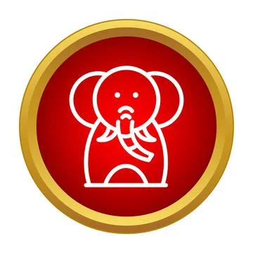 Elephant head line art icon in red circle Stock Illustration