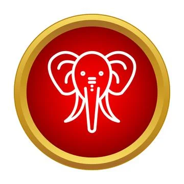 Elephant head line icon in red circle Stock Illustration