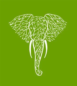 Elephant head made from tree leaves. Save the earth. Vector design Stock Illustration