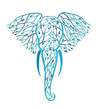 Elephant head made from tree leaves. Save the earth. Vector design Stock Illustration