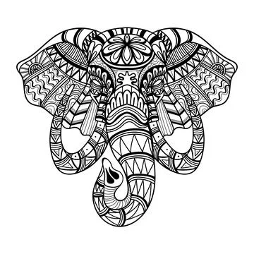 Elephant head mandala zentangle coloring page illustration Stock Illustration