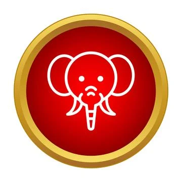 Elephant head outline icon on red button Stock Illustration