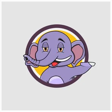 Elephant Head Purple Circle Label With Relax Smile Expression Stock Illustration