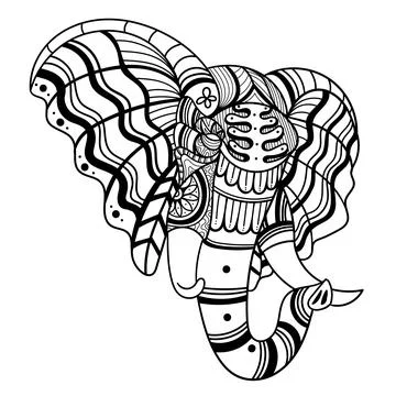 Elephant head side position mandala zentangle coloring page illustration Stock Illustration
