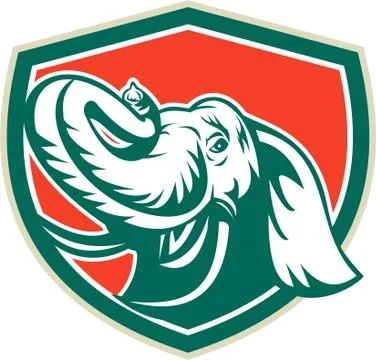 Elephant head tusk shield retro Stock Illustration