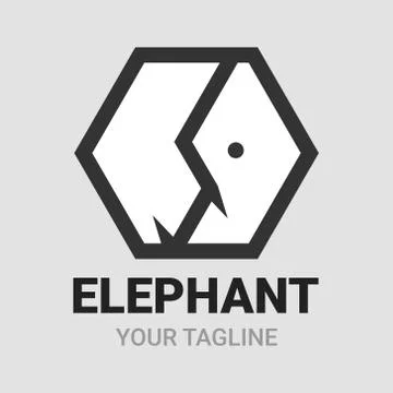 Elephant hexagon shape logo, icon, symbol or emblem template. Stock Illustration