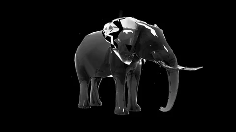 Elephant Holographic VJ Loop 3D character on black motion background Stock Footage 100231606