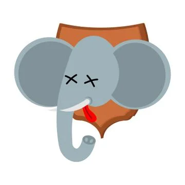 Elephant hunter trophy. Head of African animal on board shield. Stuffed wil.. Stock Illustration