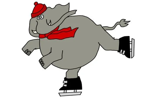 Elephant ice skating Stock Illustration