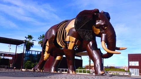 Elephant installation made of wood Biopark Valencia Stock Footage 233739093