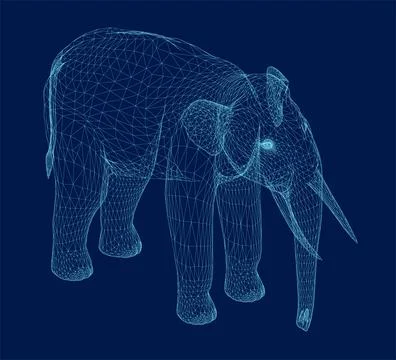 Elephant isolated from low poly wireframe on blue background. African and indian Stock Illustration
