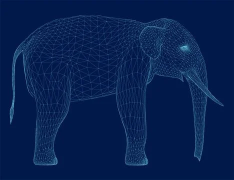 Elephant isolated from low poly wireframe on blue background. African and indian Stock Illustration