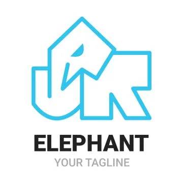 Elephant J, R (Junior) alphabets shape logo, icon, symbol or emblem template. Stock Illustration