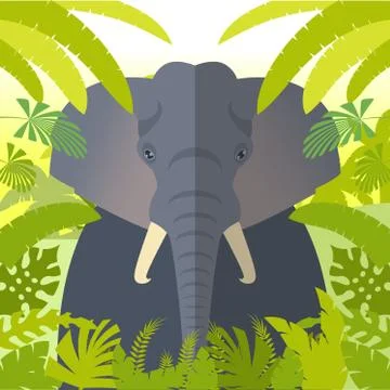 Elephant on the Jungle Background Stock Illustration