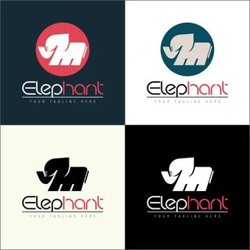 Elephant letter M initial logo set silhouette template design Stock Illustration