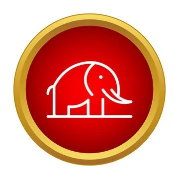 Elephant line art icon in red golden circle Stock Illustration
