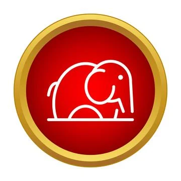 Elephant line art icon in red circle Stock Illustration