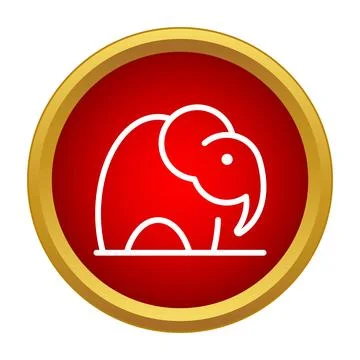 Elephant line drawing icon in red gold circle badge Stock Illustration