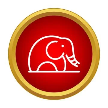 Elephant line icon inside red gold frame circle Stock Illustration