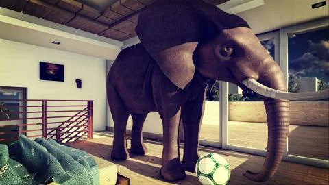 Elephant in the living room 3d rendering Stock-Illustration