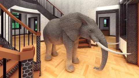 Elephant in the living room 3d rendering Stock Illustration