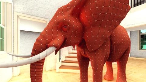 Elephant in the living room 3d rendering 库存插图