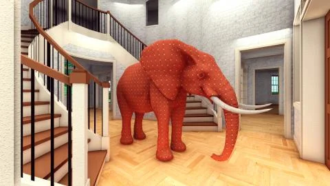 Elephant in the living room 3d rendering Stock Illustration
