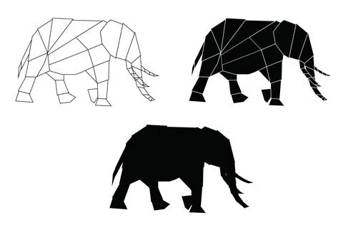 Elephant logo set. Elephant geometric line silhouettes isolated on white Stock Illustration