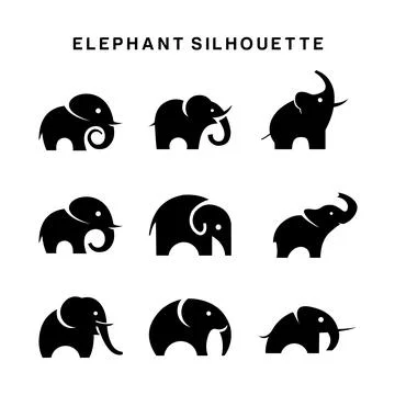 Elephant Logo set Vector Symbol silhouette on white background Stock Illustration