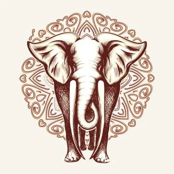 Elephant on Mandala background Stock Illustration