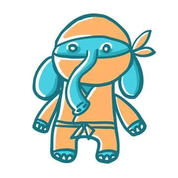 Elephant ninja in cartoon flat style Stock Illustration