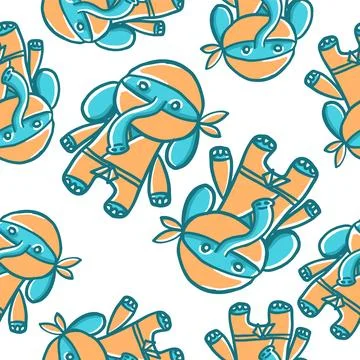 Elephant ninja pattern in cartoon flat style Stock Illustration